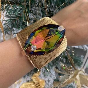 Giant Aurora Borealis crystal cuff bracelet